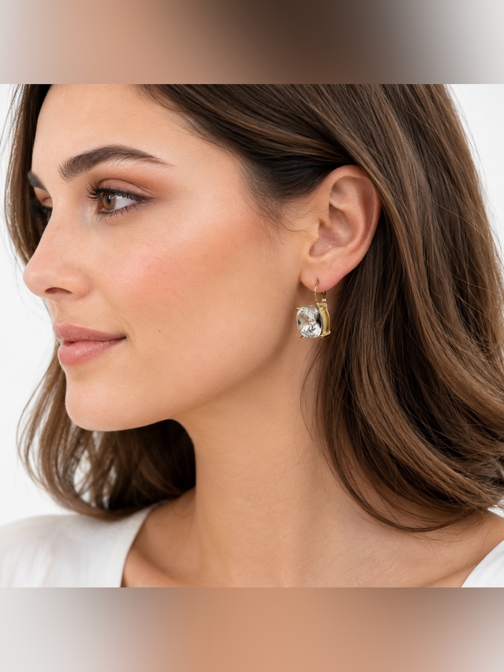 Dana Buchman Gold Tone Clear Crystal Drop Earrings Cushion Cut Statement Jewelry